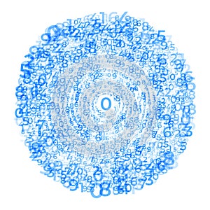 Digital data array, Abstract Concentric circles of Digits Swirling pattern, spiral of numbers,