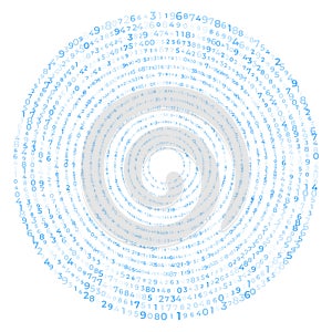 Digital data array, Abstract Concentric circles of Digits Swirling pattern, spiral of numbers,