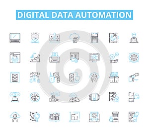 Digital data automation linear icons set. Algorithm, Analytics, Automation, Backend, Big data, Cloud, Code line vector