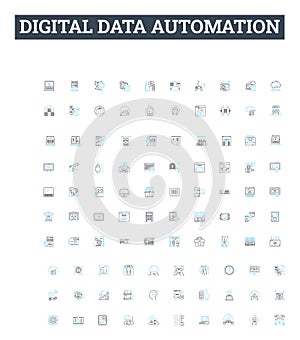Digital data automation vector line icons set. Digital, Data, Automation, AI, Machine, Learning, Cloud illustration photo