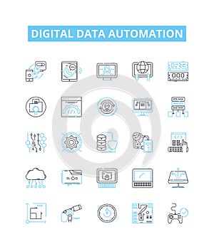 Digital data automation vector line icons set. Digital, Data, Automation, AI, Machine, Learning, Cloud illustration photo