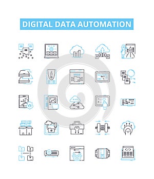 Digital data automation vector line icons set. Digital, Data, Automation, AI, Machine, Learning, Cloud illustration photo