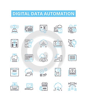 Digital data automation vector line icons set. Digital, Data, Automation, AI, Machine, Learning, Cloud illustration photo