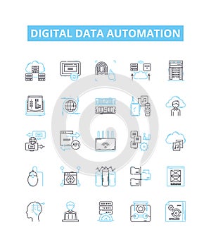 Digital data automation vector line icons set. Digital, Data, Automation, AI, Machine, Learning, Cloud illustration photo