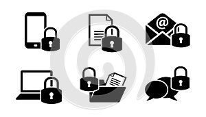 Digital data and communication security encryption icon set