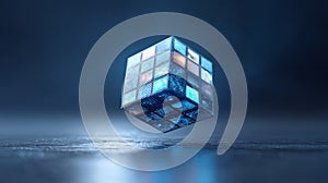 Digital data cube displaying abstract information technology concept