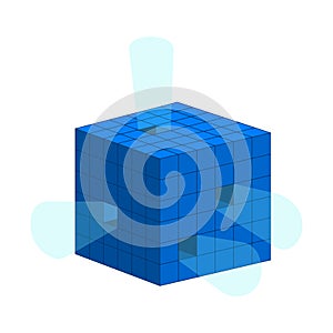Digital data cube emitting light 2D cartoon object
