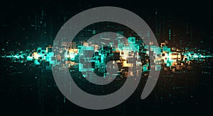 Digital Data Cubes: Abstract Tech Network of Information, Blockchain, Quantum Computing, AI - Tech Background