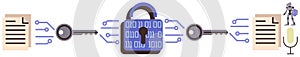 Digital Data Encryption Process with Lock and Binary Code for Secure File Transmission