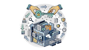 Digital Security and Data Management Concept with Lock and Key