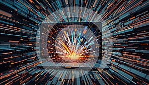 Digital Data Explosion from Laptop Screen