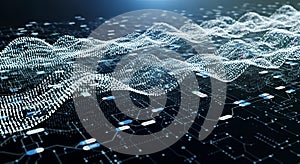 Digital Data Flow Abstract Network Circuit Board with Binary Code Waves