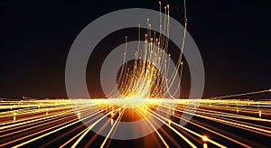 Digital Data Flow Golden Light Lines Technology Abstract Background