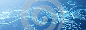 Digital Data Flow Circuit Technology Background. symbolizing high-speed connectivity, AI, and computing power