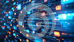 Digital Data Flow, Cyberspace Stream Background, Binary Technology, Matrix Visualization