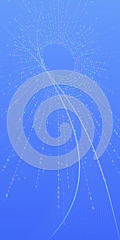 Digital data flow graphic for tech, AI or network concepts. Abstract visualization of information transfer or system expansion.