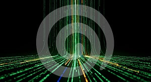 Digital Data Flow Technology Network Abstract Green Lines Dark Background Copy Space
