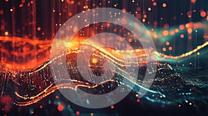 Digital data flowing through abstract big data waves