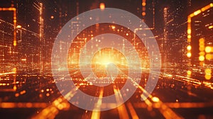 Digital data flowing through abstract circuit board network