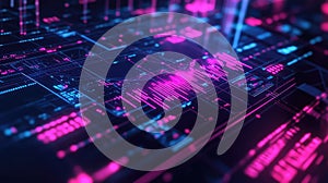 Digital data flowing through abstract circuit board network