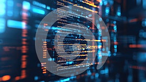 Digital data flowing with abstract coding information on screen