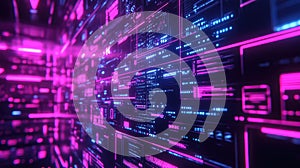 Digital data flowing through abstract cyberspace interface