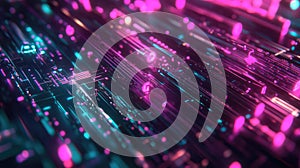 Digital data flowing through abstract futuristic circuit board background