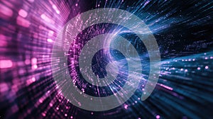 Digital data flowing through abstract futuristic tunnel