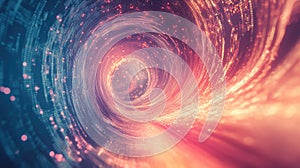 Digital data flowing through abstract light tunnel vortex