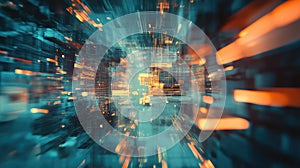 Digital data flowing through abstract network structure