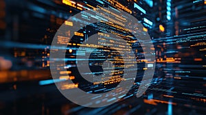 Digital data flowing through abstract network structure