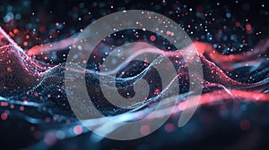 Digital data flowing through abstract particle network