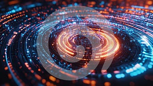 Digital data flowing in abstract spiral network