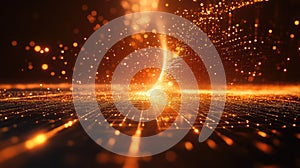 Digital data flowing through abstract swirling grid network