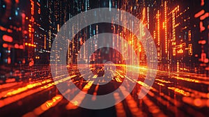 Digital data flowing on abstract technology grid