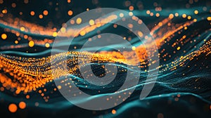 Digital data flowing on an abstract technology network surface