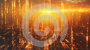 Digital data flowing through abstract virtual city network