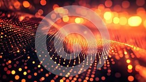 Digital data flowing abstract wave of glowing particles