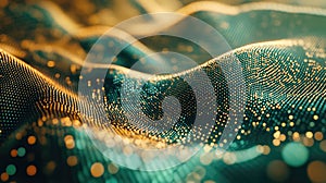 Digital data flowing through abstract wavy grid network