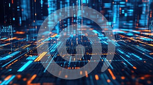 Digital data flowing on abstract technology circuit board