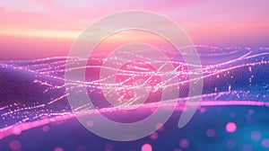 Digital data flowing across abstract technology network waves