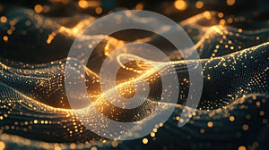 Digital data flowing across neural network abstract surface