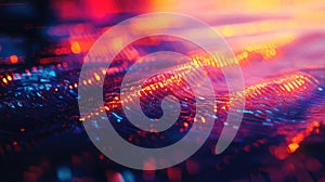 Digital data flowing creating abstract light wave pattern