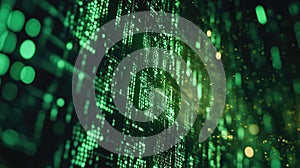 Digital data flowing on a cybernetic matrix background