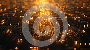 Digital data flowing through futuristic circuit board network