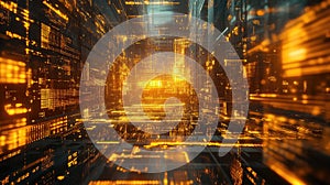 Digital data flowing through futuristic circuit board network