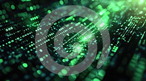 Digital data flowing on green binary circuit board