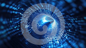 Digital data flowing inside an abstract blue tunnel