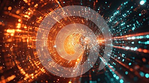 Digital data flowing inside abstract futuristic tunnel