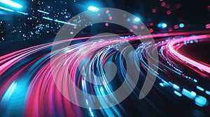 Digital data flowing light trails network highway